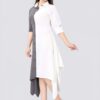 Women Colorblock Crepe Straight Kurta (Grey,white) Women Colorblock Crepe Straight Kurta Grey-white