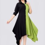Women Colorblock Crepe Straight Kurta (Black,Green)