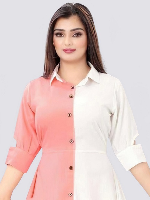 Women Colorblock Crepe Straight Kurta Light Pink-White