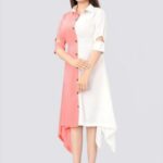 Women Colorblock Crepe Straight Kurta (Light Pink,White)