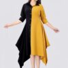 Women Colorblock Crepe Straight Kurta Yellow-Black