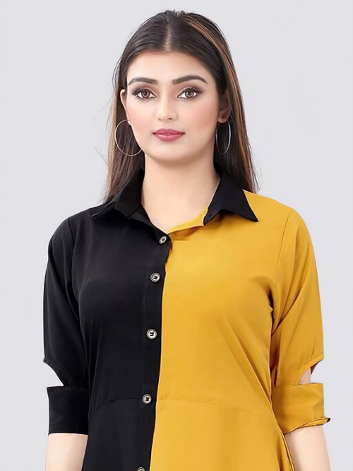 Women Colorblock Crepe Straight Kurta Yellow-Black
