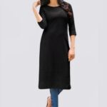 Women Embellished Georgette Round Neck Straight Kurta ( 8 Colours Choice )