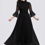 Women Solid Georgette Flared Full Sleeve Gown ( 7 Colours Choice )