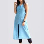Women Woven Design Sleeveless Straight Kurta ( 4 Colours Choice)