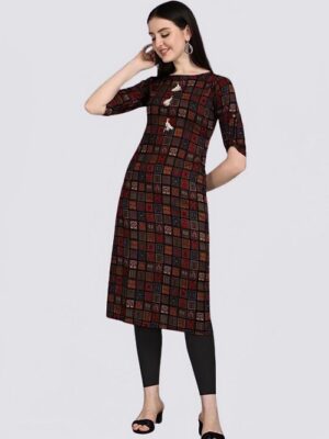 Women Checkered Cotton Blend Frontslit Kurta