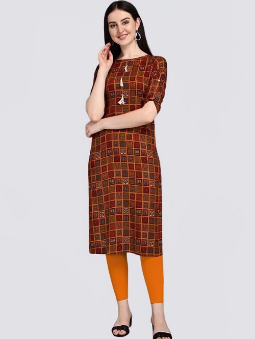 Women Checkered Cotton Blend Frontslit Kurta