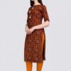 Women Checkered Cotton Blend Frontslit Kurta