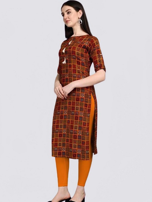 Women Checkered Cotton Blend Frontslit Kurta