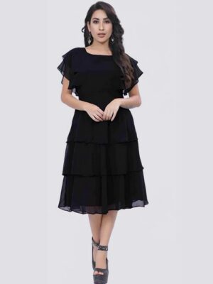 Women Solid 3 Layered Dress