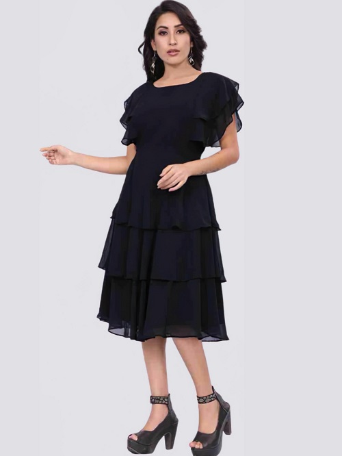 Women Solid 3 Layered Dress