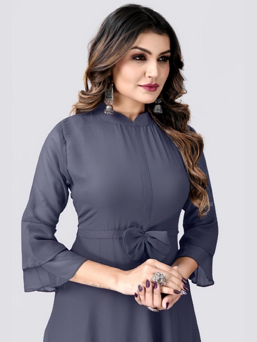 Women Solid Georgette Flared Gown Full Sleeve