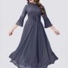 Women Solid Georgette Flared Gown Full Sleeve