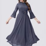 Women Solid Georgette Flared Gown Full Sleeve