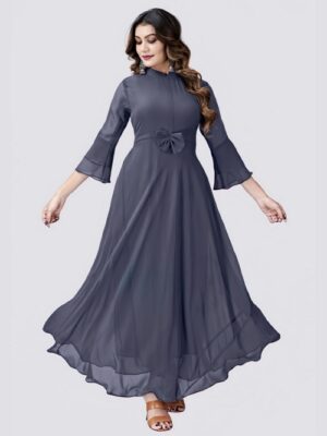 Women Solid Georgette Flared Gown Full Sleeve
