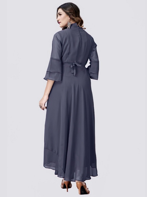 Women Solid Georgette Flared Gown Full Sleeve