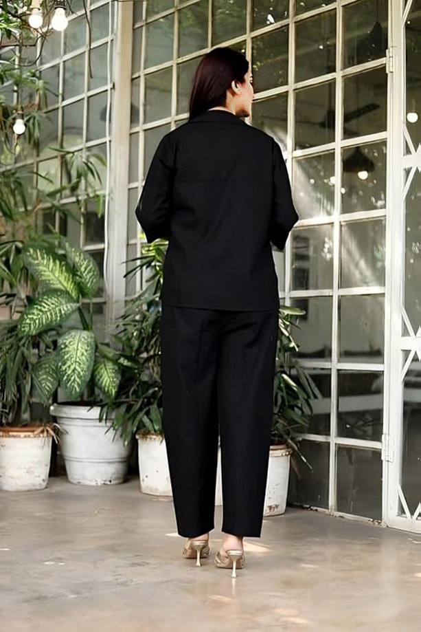 Midnight Bloom Embroidered Co-ord Set (Black & Pink) 3