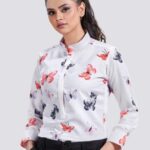 Women Butterfly Printed Western White Top