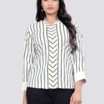 Women Western Striped Casual White Top