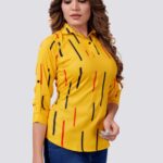 Women Striped Printed Casual Yellow Top