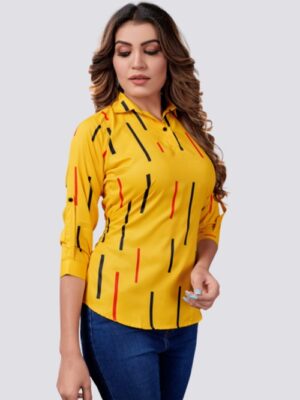 women printed yellow shirt