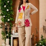 Beige Floral Embroidered 3-Piece Co-ord Set for Women | Luxe
