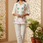 Ivory Floral Embroidered 2-Piece Co-ord Set for Women – Kashmiri Tunic