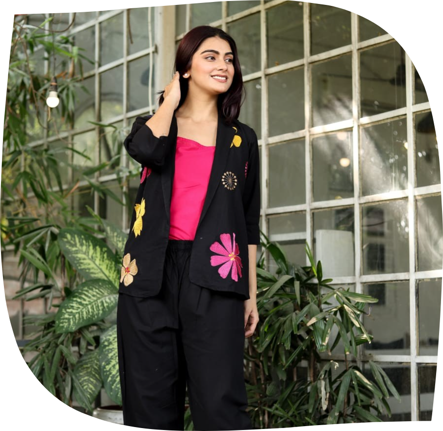 Midnight-Bloom-Embroidered-Co-ord-Set-front-look-black-and-pink-colour