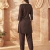 Rear profile of the Mocha Floral Embroidered Set for women highlighting the tailored fit.