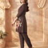 Professional lifestyle styling of the Mocha-Floral-Embroidered-2-Piece-Co-ord-Set for women in an outdoor setting.