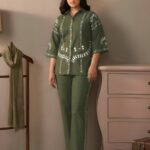 #1 Bestseller Olive Green Cotton Warli Embroidered Co-ord Set for Women