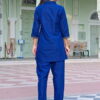 Royal-Blue-Floral-Embroidered-Flex-Cotton-Co-ord-Set-back-view Back view of a royal blue two-piece co-ord set showing the clean tailored silhouette and high-quality flex-cotton drape.