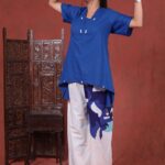Royal Blue High-Low Tunic & Wide-Leg Printed Pant Co-Ord Set for Women | Indo-Western Wear