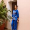designer royal blue cotton coord styled