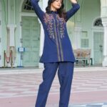 Navy Floral Embroidered 2-Piece Co-ord Set for Women | Atelier