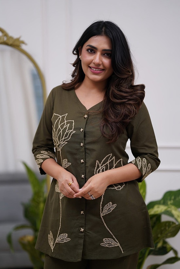 olive-green-vneck-floral-embroidery-detail olive green vneck floral embroidery detail
