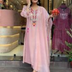 Blush Pink Bohemian Embroidered Kaftan Set