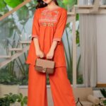 Burnt Orange Embroidered Anarkali Kurta Set