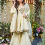 Ivory Mirror Work Peplum Sharara Set