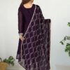 Rear view of a dark purple silk-blend kurta showing a smooth finish and tailored fit.
