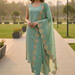 Mint Muse Scalloped Designer Silk Co-ord Set
