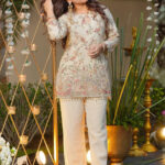 Ivory Paisley Embroidered Designer Short Kurti Set