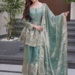 Seafoam Silk Embroidered Sharara Set